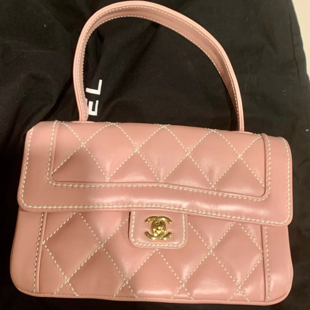 Rare Vintage Chanel Mauve Pink Surpique Top-Handle Flap Bag - Picture 7 of 11